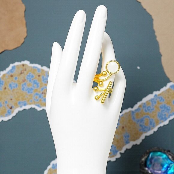 ๐๏ธArtisan Turkish 18K Gold Plated Adjustable Cocktail Ring With Glass Pearl - Picture 13 of 17